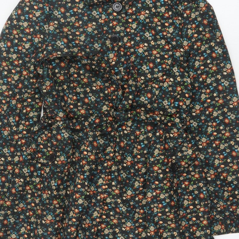 F&F Women’s Black Floral Belted Trench Coat Size 14