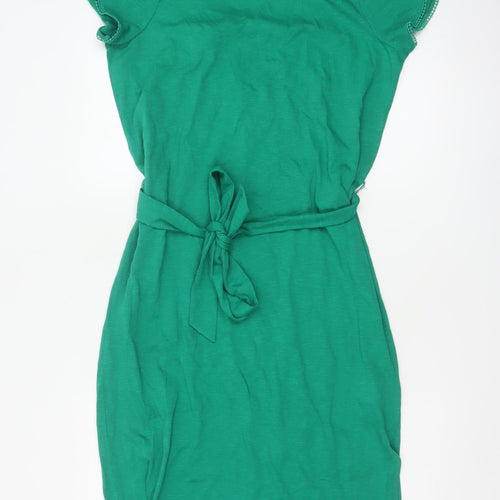 Oliver Bonas Women Green UK 8 Sheath Knee Dress Lace Belted
