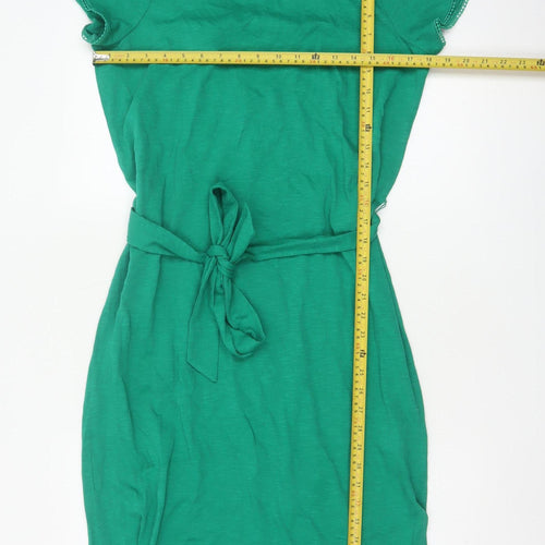 Oliver Bonas Women Green UK 8 Sheath Knee Dress Lace Belted