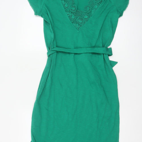 Oliver Bonas Women Green UK 8 Sheath Knee Dress Lace Belted