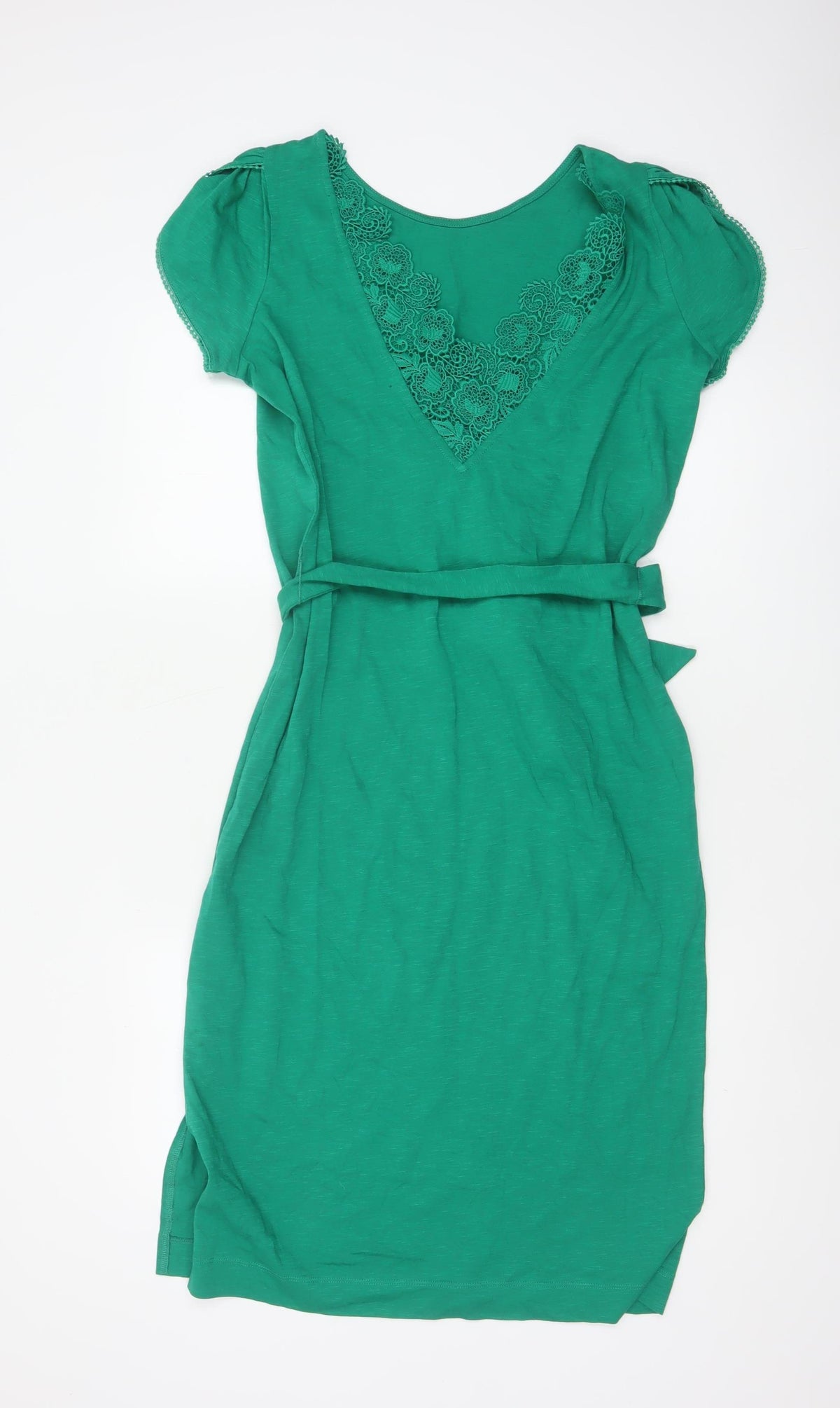 Oliver Bonas Women Green UK 8 Sheath Knee Dress Lace Belted