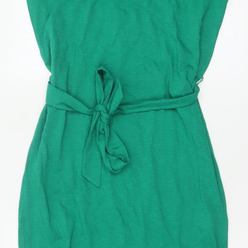 Oliver Bonas Women Green UK 8 Sheath Knee Dress Lace Belted