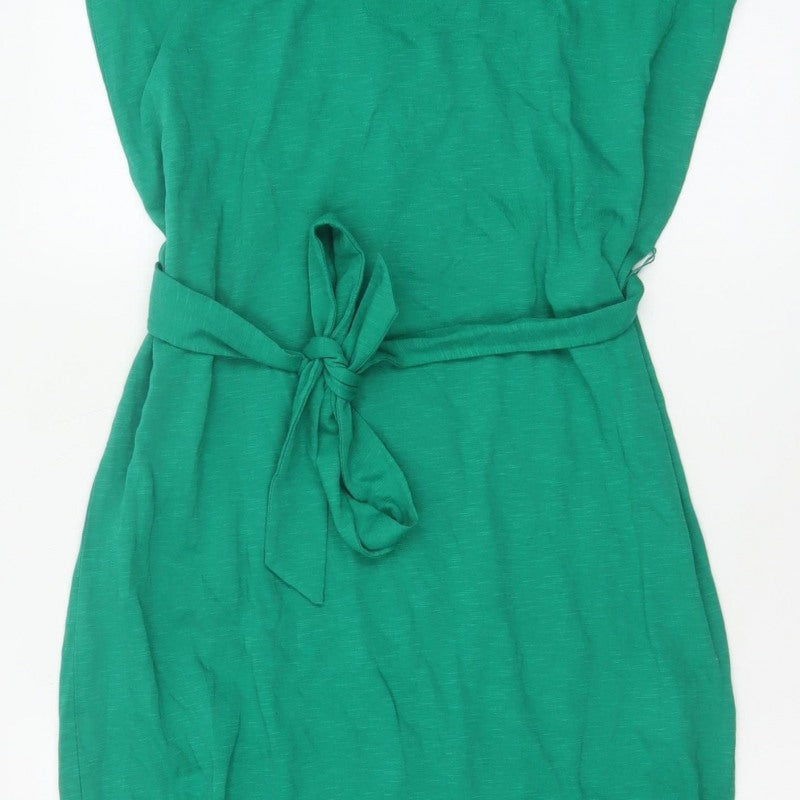 Oliver Bonas Women Green UK 8 Sheath Knee Dress Lace Belted
