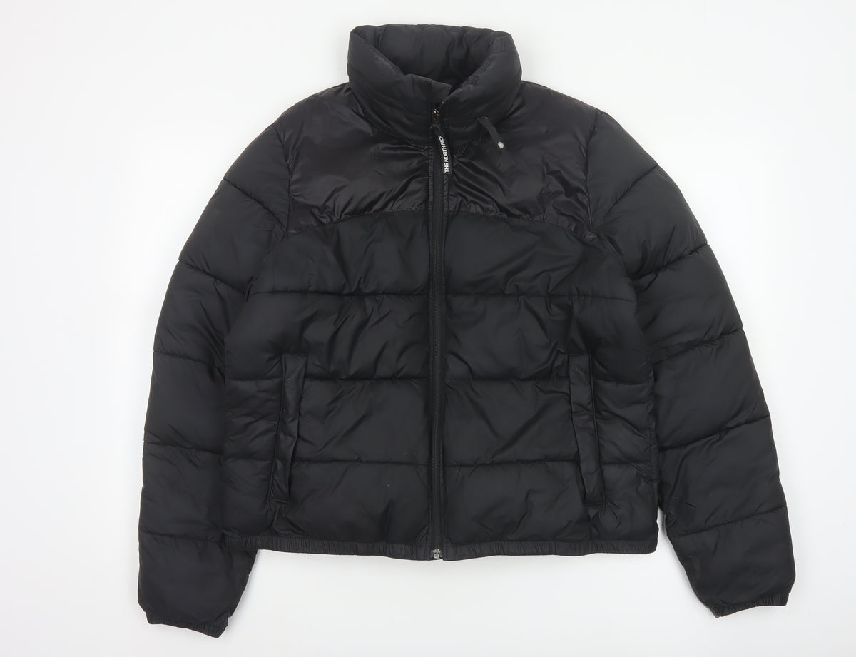 The North Face Women Black L Cropped Puffer Jacket Quilted Full Zip