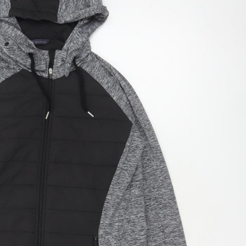 Marks and Spencer Women Grey Black UK 12 Full Zip Hooded Sweatshirt