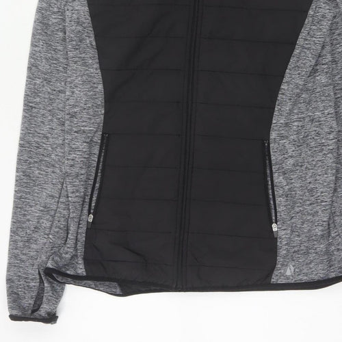 Marks and Spencer Women Grey Black UK 12 Full Zip Hooded Sweatshirt
