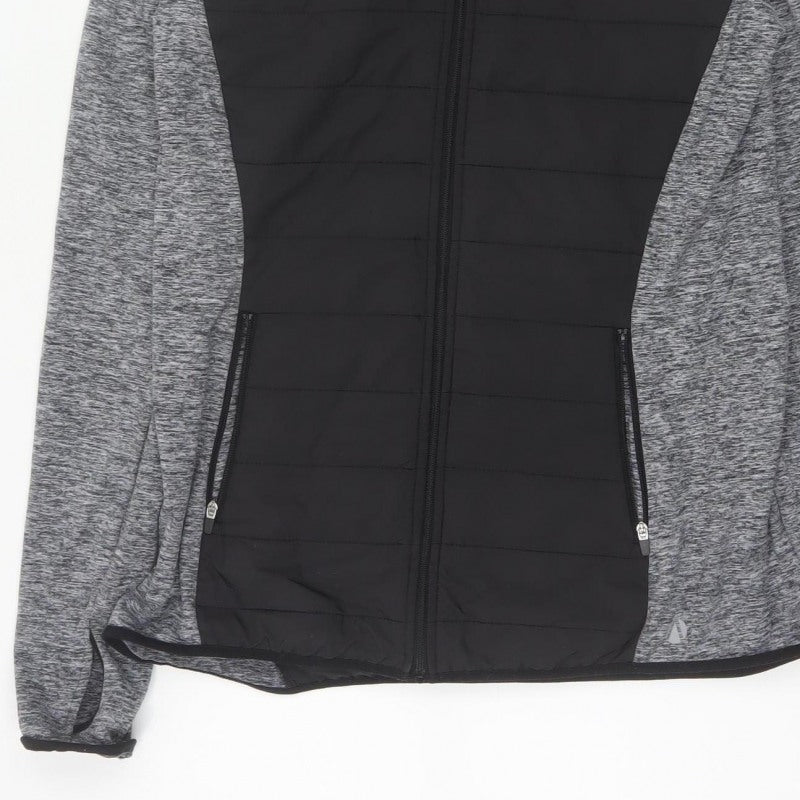 Marks and Spencer Women Grey Black UK 12 Full Zip Hooded Sweatshirt