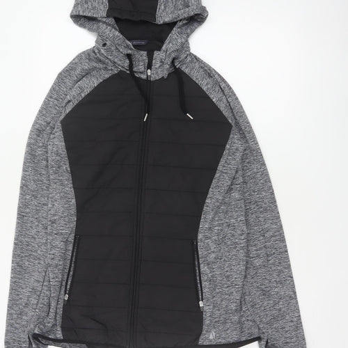 Marks and Spencer Women Grey Black UK 12 Full Zip Hooded Sweatshirt