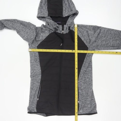 Marks and Spencer Women Grey Black UK 12 Full Zip Hooded Sweatshirt