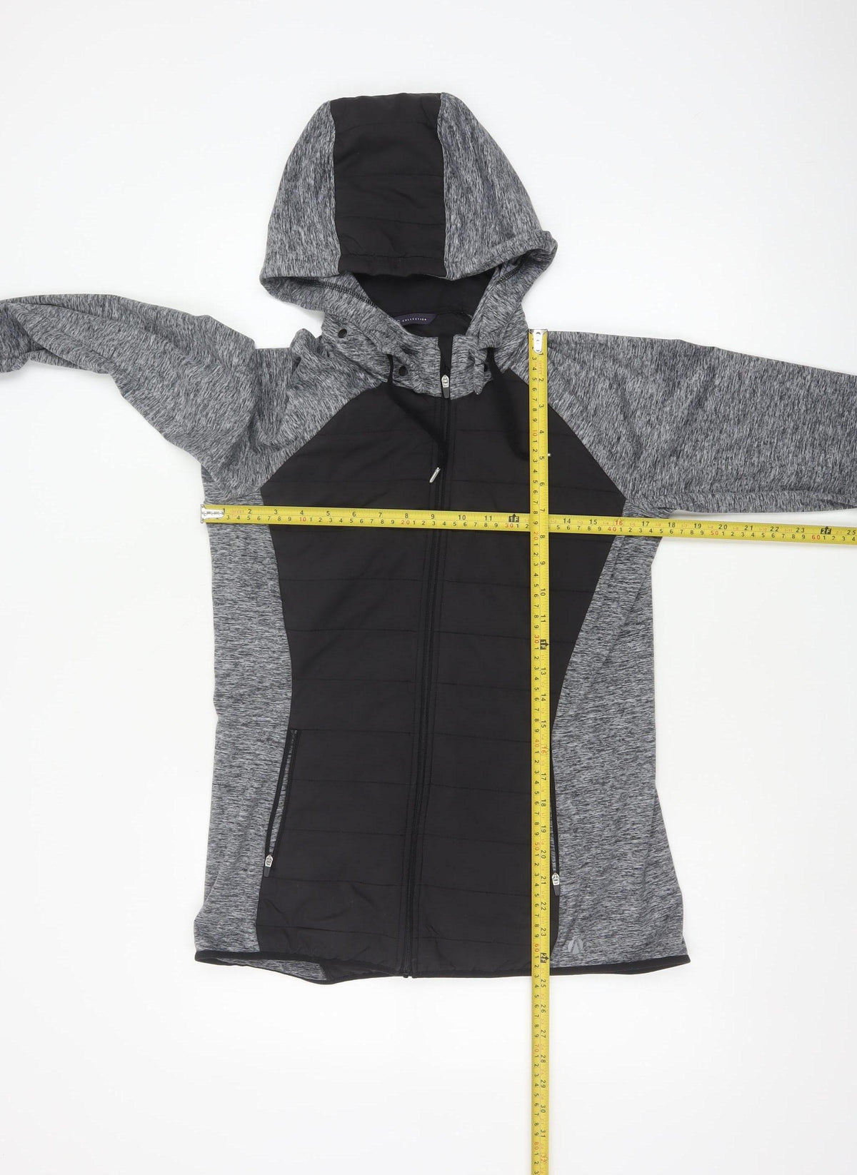 Marks and Spencer Women Grey Black UK 12 Full Zip Hooded Sweatshirt
