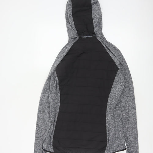 Marks and Spencer Women Grey Black UK 12 Full Zip Hooded Sweatshirt