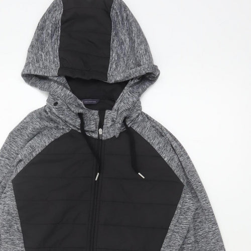 Marks and Spencer Women Grey Black UK 12 Full Zip Hooded Sweatshirt