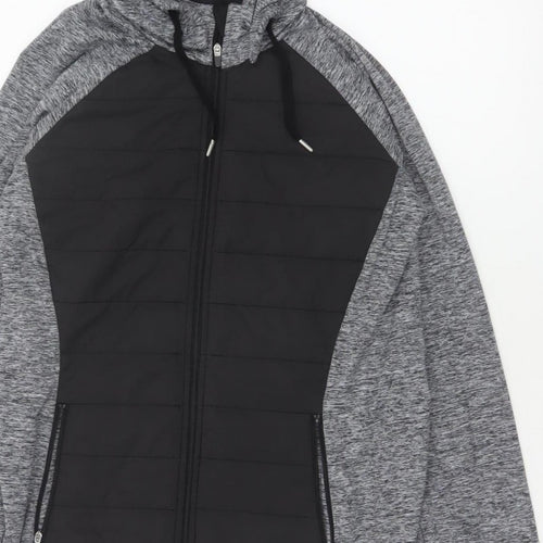 Marks and Spencer Women Grey Black UK 12 Full Zip Hooded Sweatshirt