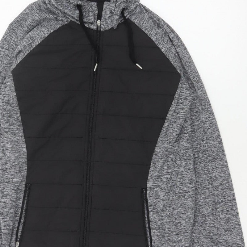 Marks and Spencer Women Grey Black UK 12 Full Zip Hooded Sweatshirt