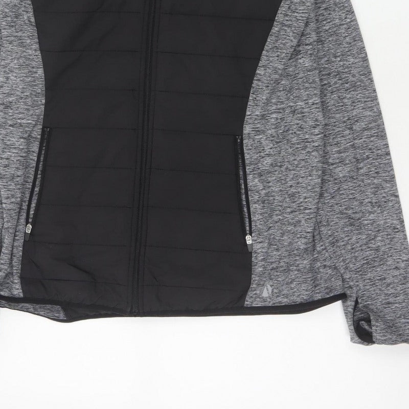 Marks and Spencer Women Grey Black UK 12 Full Zip Hooded Sweatshirt
