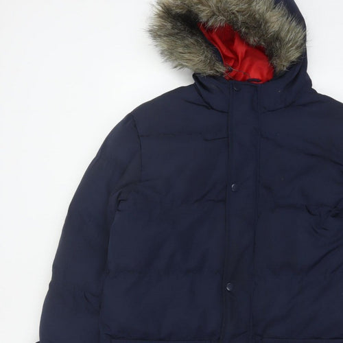 Kangaroo Poo Boys Blue 11-12 Years Parka Padded Hooded Faux Fur Coat