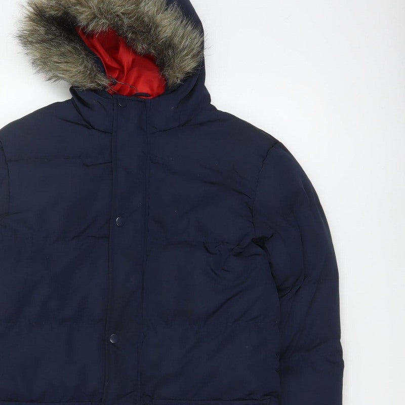 Kangaroo Poo Boys Blue 11-12 Years Parka Padded Hooded Faux Fur Coat