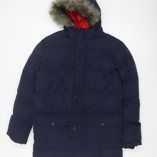 Kangaroo Poo Boys Blue 11-12 Years Parka Padded Hooded Faux Fur Coat