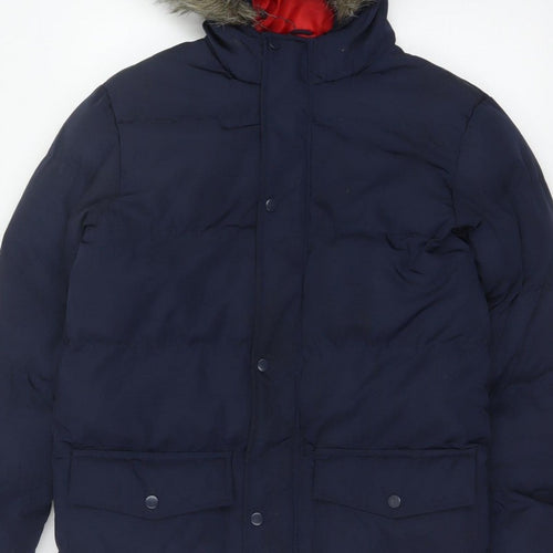 Kangaroo Poo Boys Blue 11-12 Years Parka Padded Hooded Faux Fur Coat