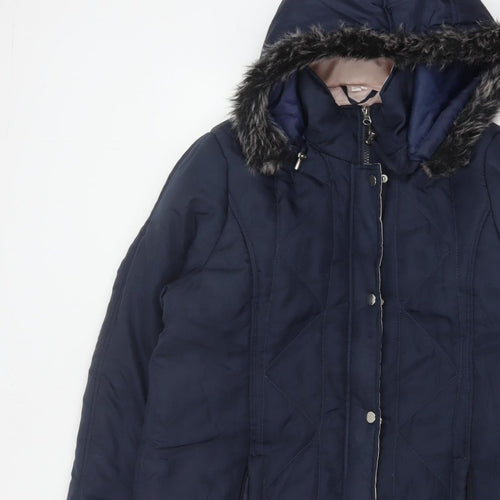 Gabriella Vicenza Women’s Navy Tall UK 12 Faux Fur Hood Parka Coat