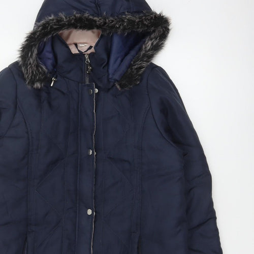 Gabriella Vicenza Women’s Navy Tall UK 12 Faux Fur Hood Parka Coat