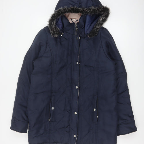 Gabriella Vicenza Women’s Navy Tall UK 12 Faux Fur Hood Parka Coat