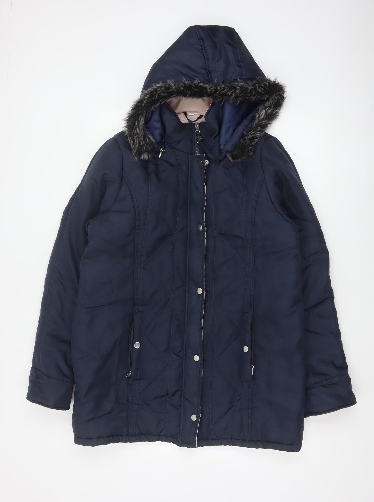 Gabriella Vicenza Women’s Navy Tall UK 12 Faux Fur Hood Parka Coat