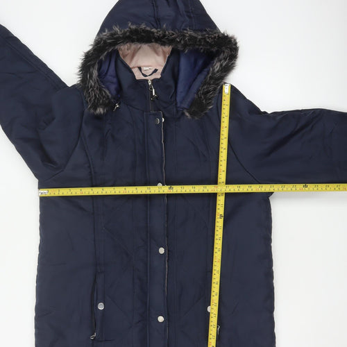 Gabriella Vicenza Women’s Navy Tall UK 12 Faux Fur Hood Parka Coat