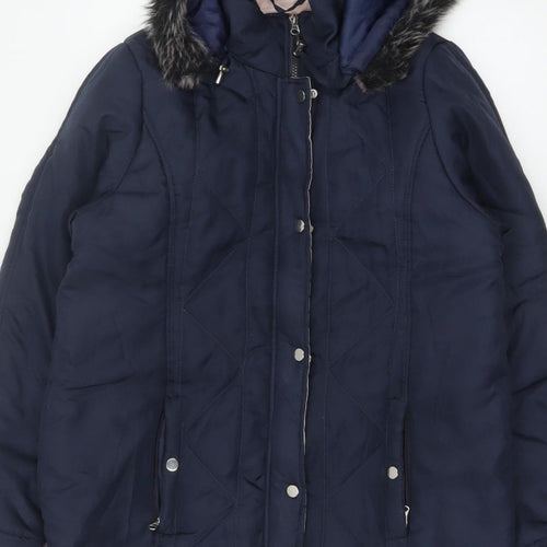 Gabriella Vicenza Women’s Navy Tall UK 12 Faux Fur Hood Parka Coat