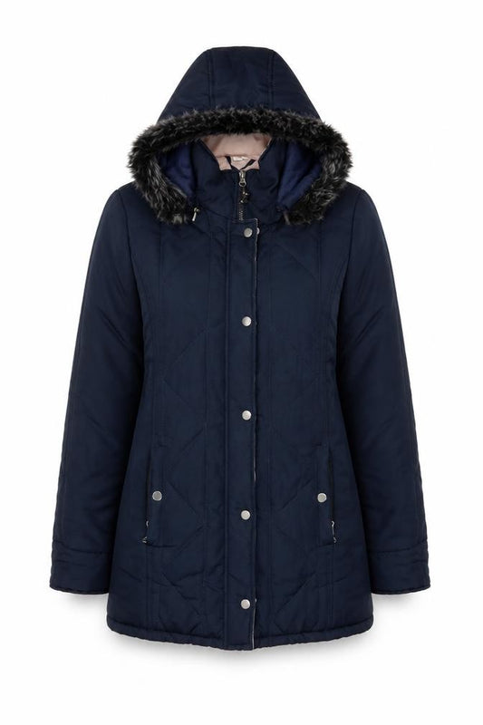 Gabriella Vicenza Women’s Navy Tall UK 12 Faux Fur Hood Parka Coat
