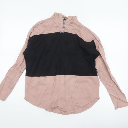 Select Women's Pink Black Basic Colourblock Zip Top UK 10