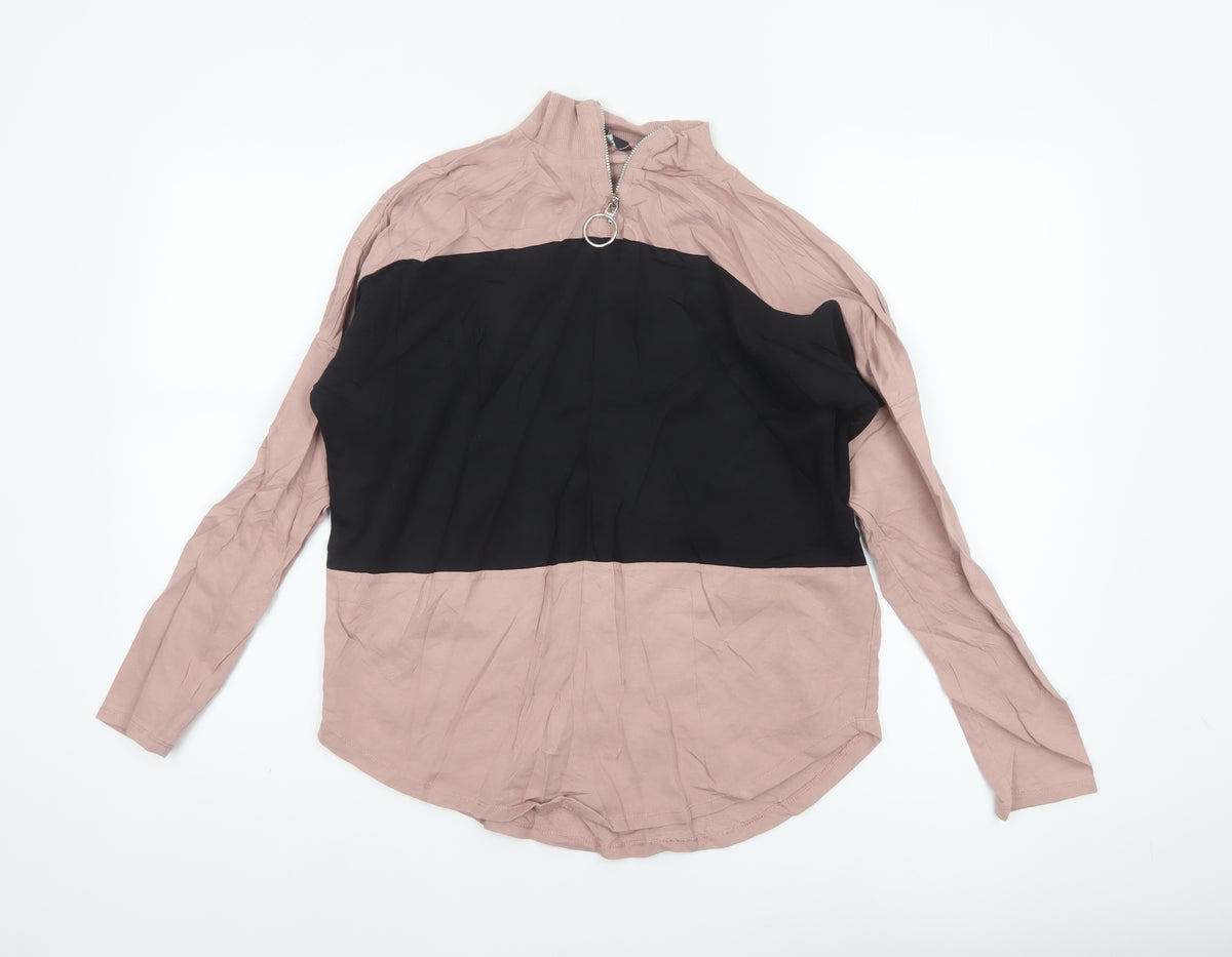 Select Women's Pink Black Basic Colourblock Zip Top UK 10