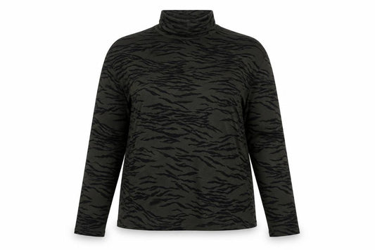 Whistles Women Green Black Zebra Print High Neck Long Sleeve Top UK 10