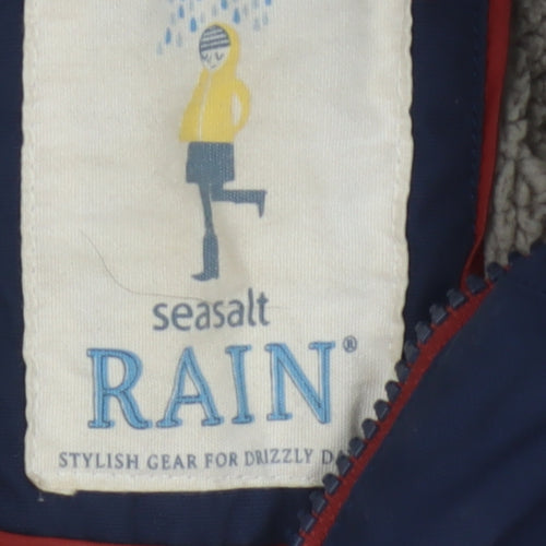 Seasalt Women Blue UK 14 Janelle Hooded Long Waterproof Rain Coat