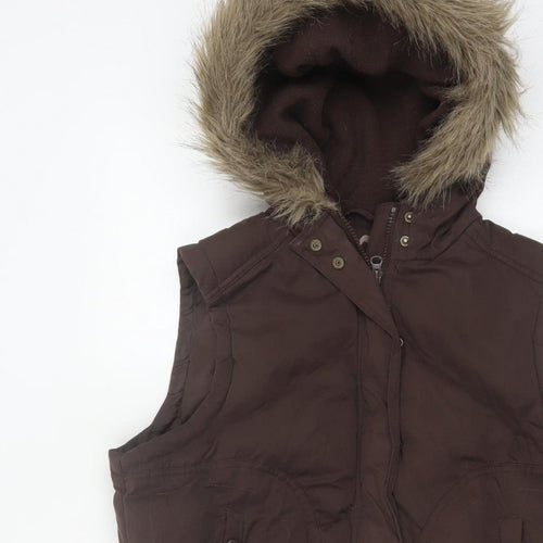 Dorothy Perkins Women Brown UK 12 Hooded Faux Fur Padded Waistcoat