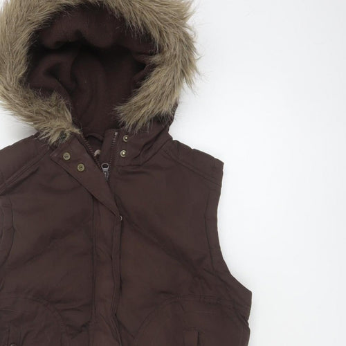 Dorothy Perkins Women Brown UK 12 Hooded Faux Fur Padded Waistcoat