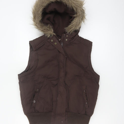 Dorothy Perkins Women Brown UK 12 Hooded Faux Fur Padded Waistcoat