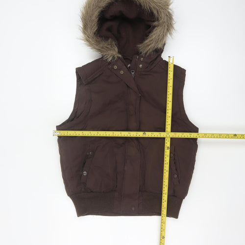 Dorothy Perkins Women Brown UK 12 Hooded Faux Fur Padded Waistcoat