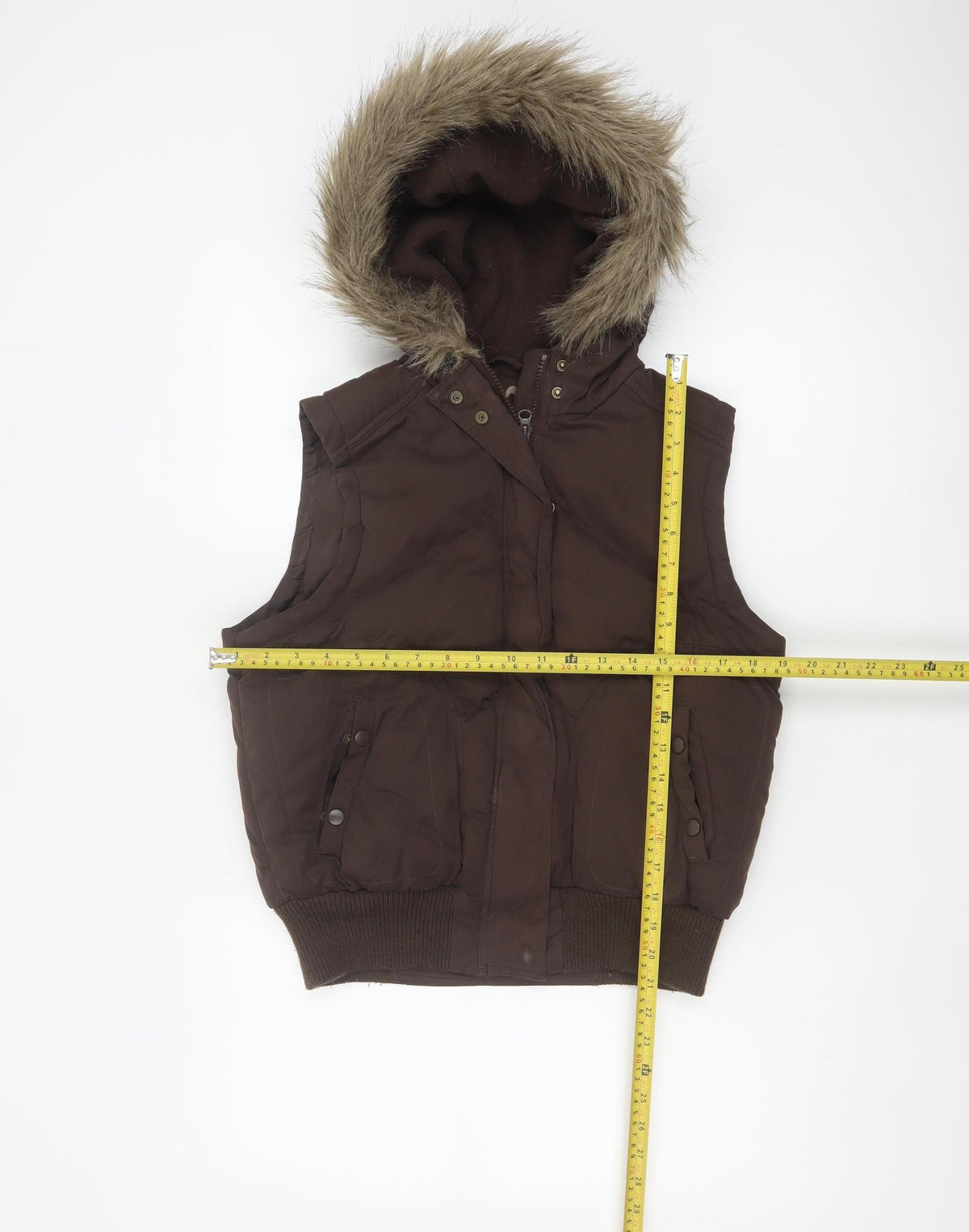 Dorothy Perkins Women Brown UK 12 Hooded Faux Fur Padded Waistcoat
