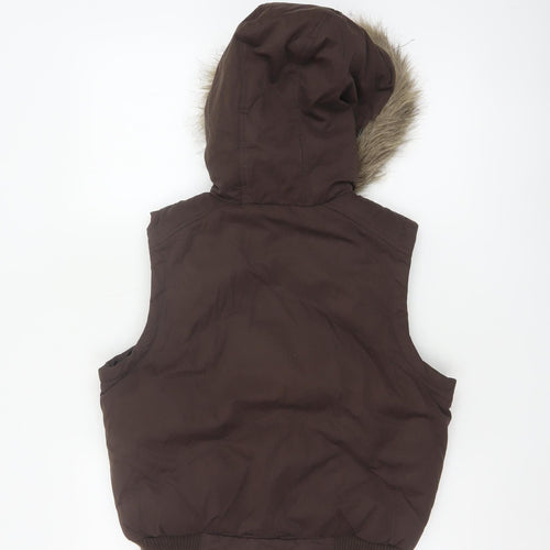 Dorothy Perkins Women Brown UK 12 Hooded Faux Fur Padded Waistcoat