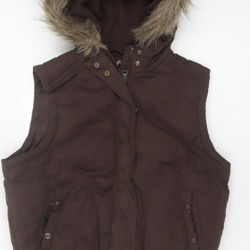 Dorothy Perkins Women Brown UK 12 Hooded Faux Fur Padded Waistcoat