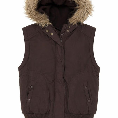 Dorothy Perkins Women Brown UK 12 Hooded Faux Fur Padded Waistcoat