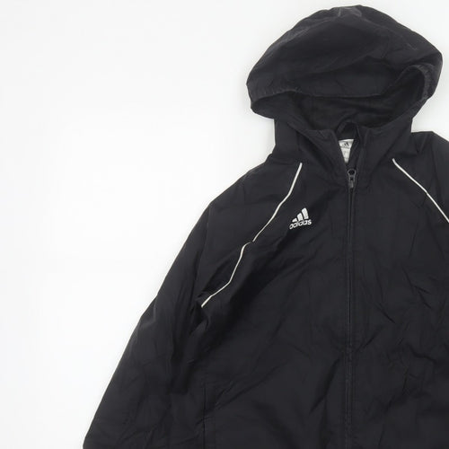 Adidas Boys Black 11-12 Years Hooded Windbreaker Jacket Full Zip