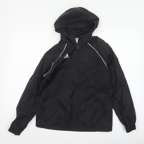 Adidas Boys Black 11-12 Years Hooded Windbreaker Jacket Full Zip