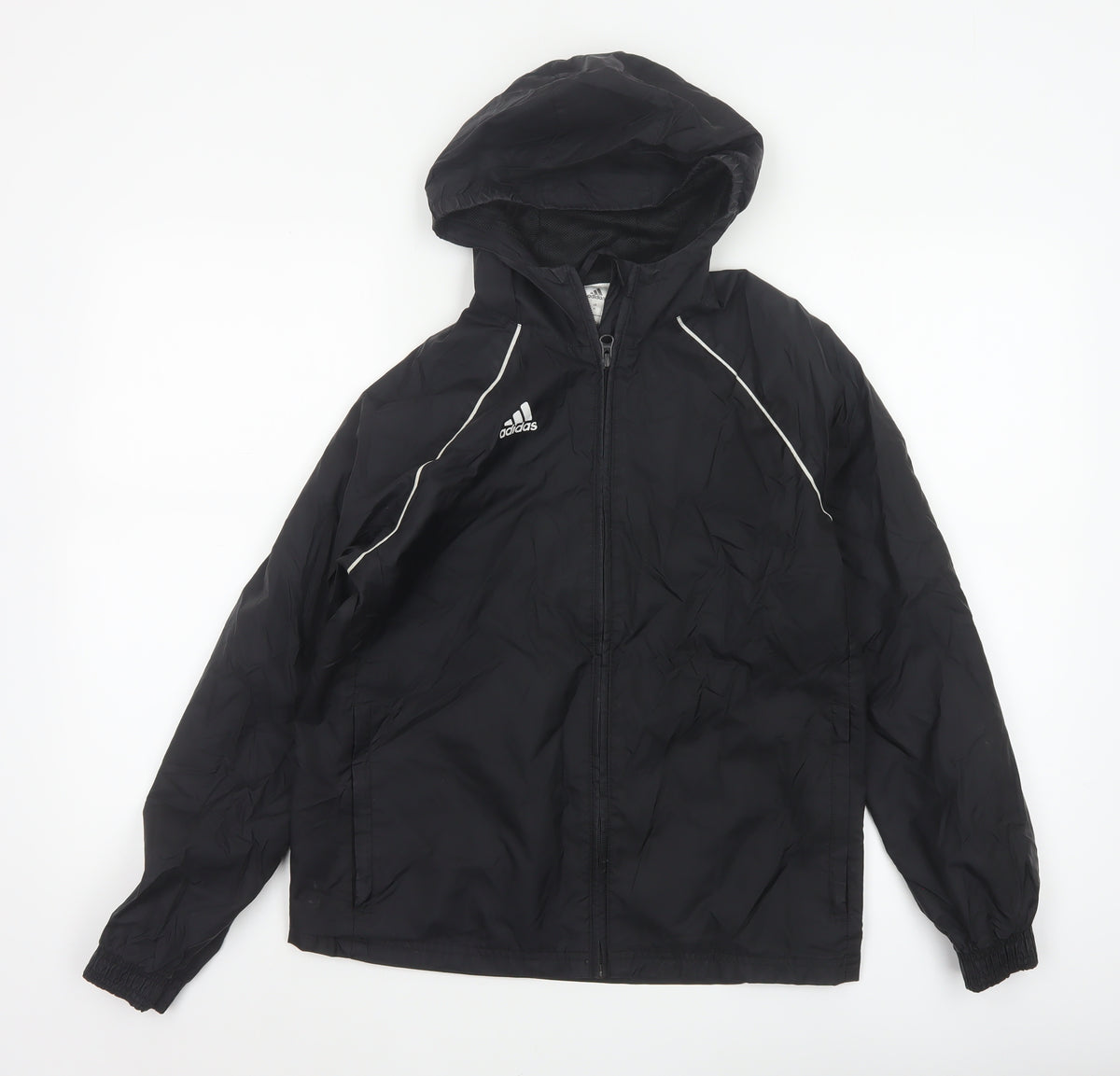 Adidas Boys Black 11-12 Years Hooded Windbreaker Jacket Full Zip