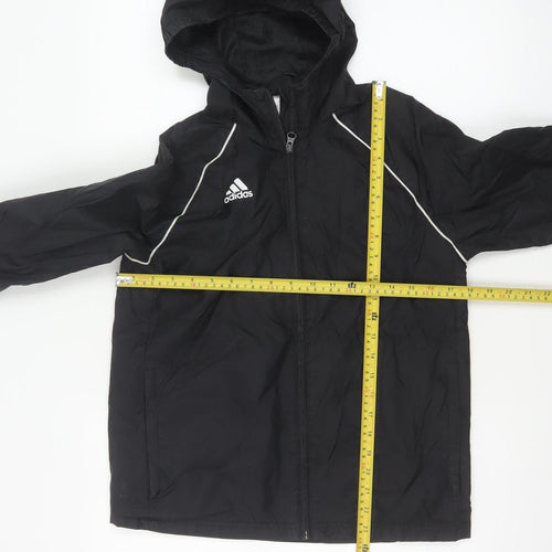 Adidas Boys Black 11-12 Years Hooded Windbreaker Jacket Full Zip