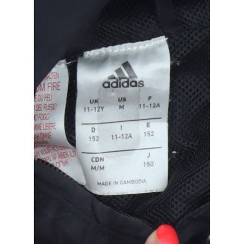 Adidas Boys Black 11-12 Years Hooded Windbreaker Jacket Full Zip