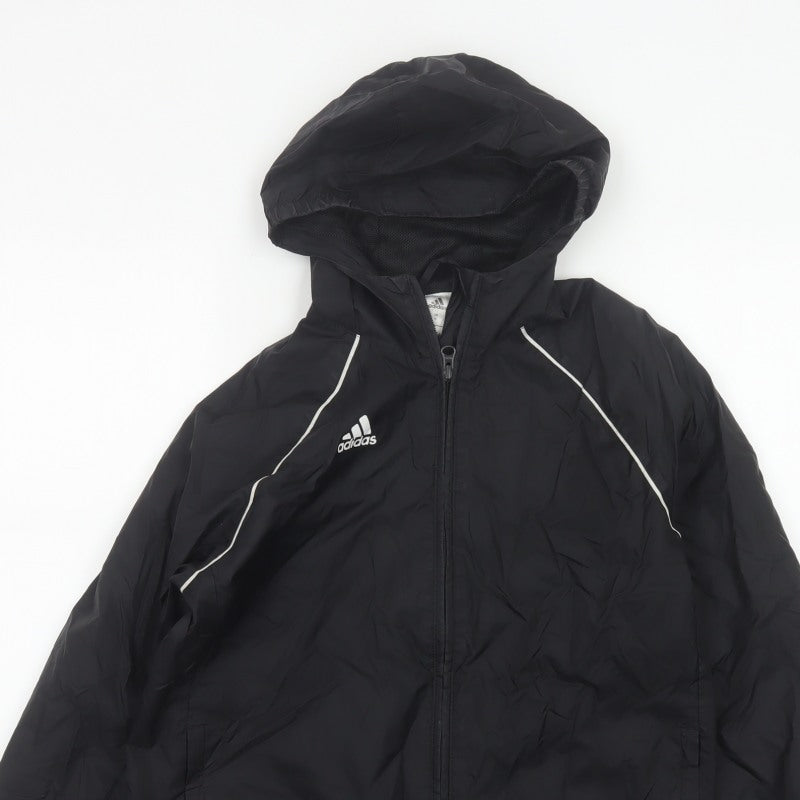 Adidas Boys Black 11-12 Years Hooded Windbreaker Jacket Full Zip