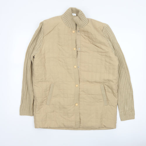 Damart Women’s Beige M Quilted Padded Knit Sleeve Mid-Length Jacket