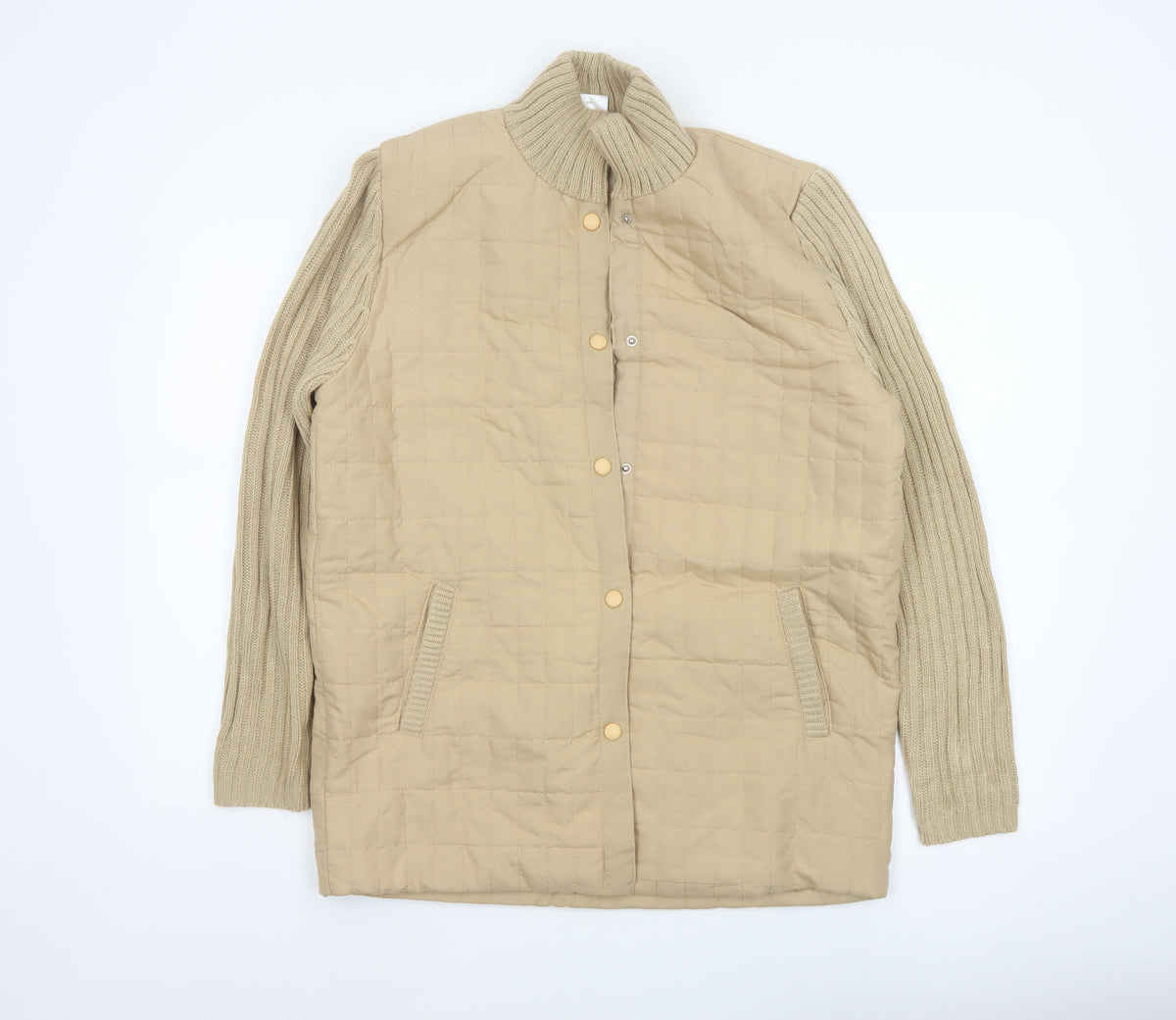 Damart Women’s Beige M Quilted Padded Knit Sleeve Mid-Length Jacket